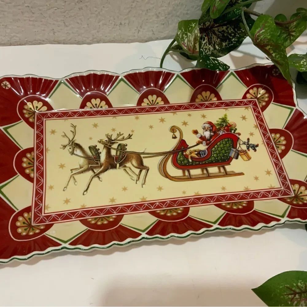 New Villeroy & Boch Toy's Fantasy Santa Sleigh Christmas Cake Plate Tray 13”x8”